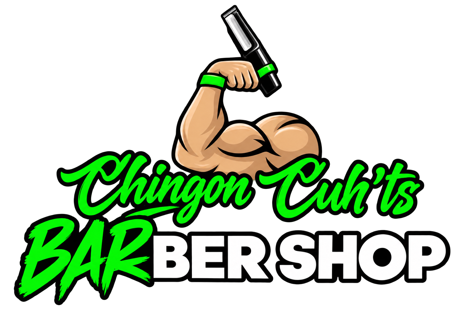 Chingon Cuh’ts Barber Shop — arm and clipper logo