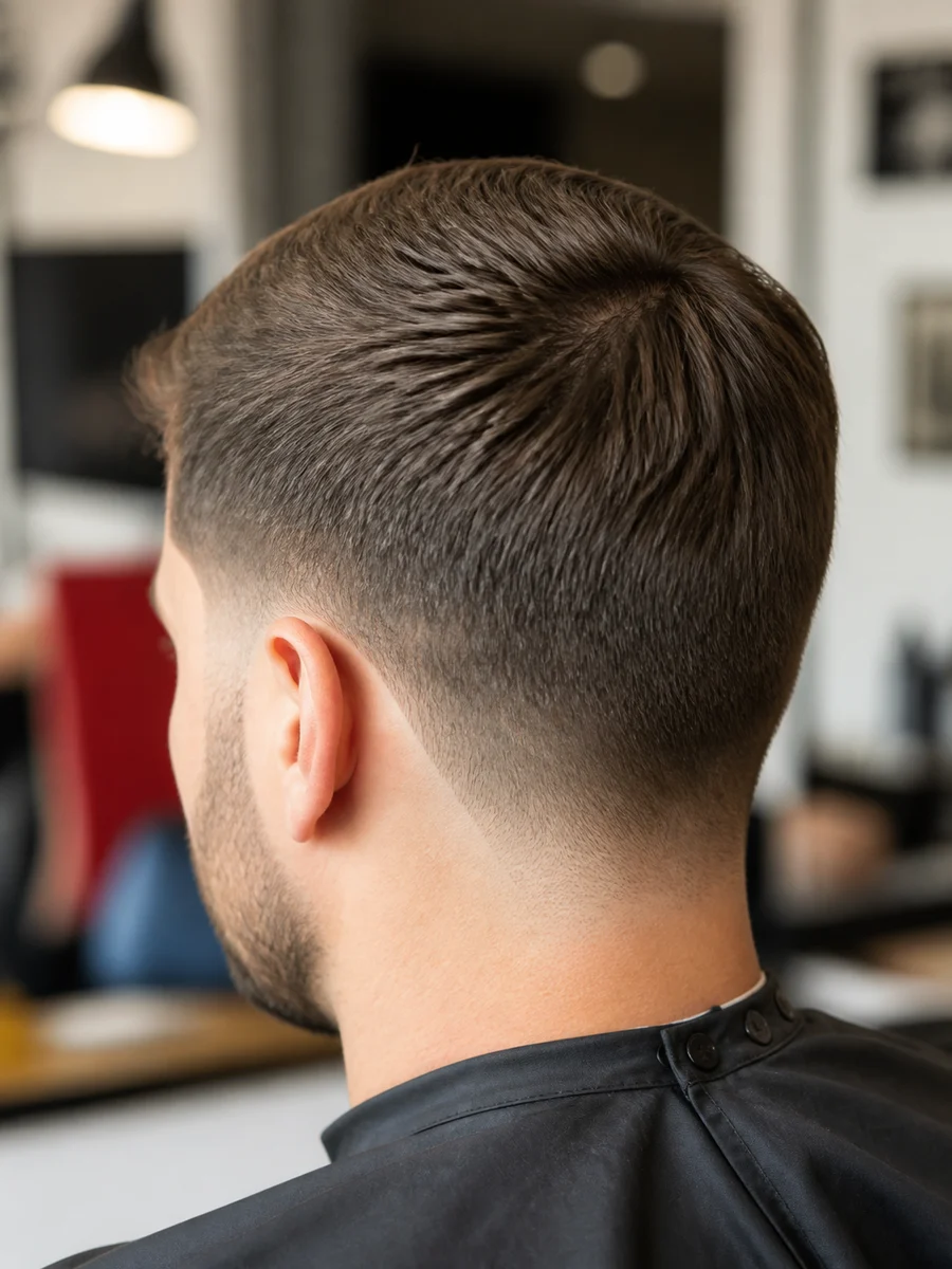 Close view of a freshly finished taper haircut