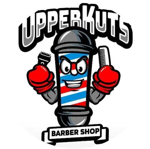 UpperKuts Barber Shop — boxing barber pole with clippers and comb