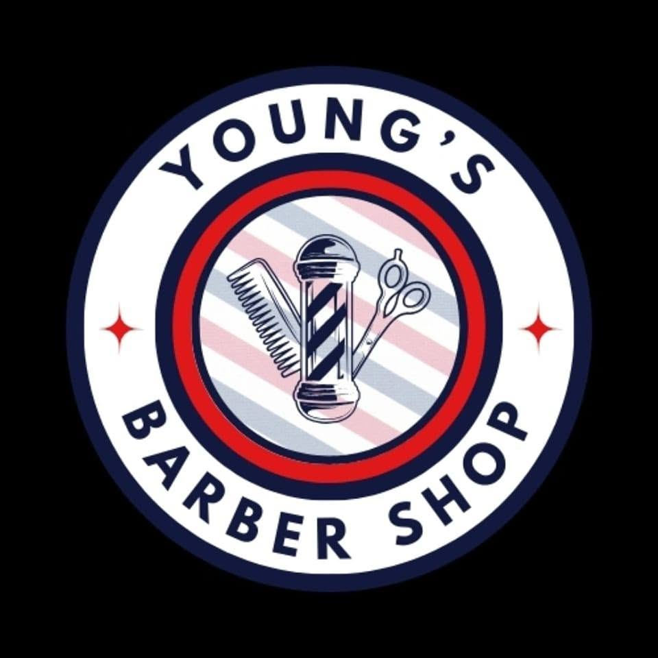 Young’s Barber Shop authentic circular logo